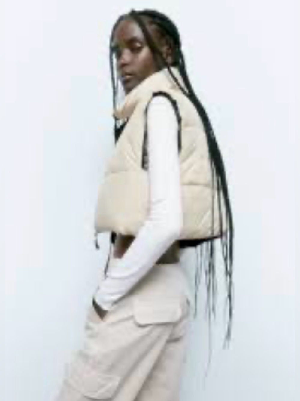 ZARA Reversible Cropped Puffer Vest | Cream & Black Gilet | Size S/M